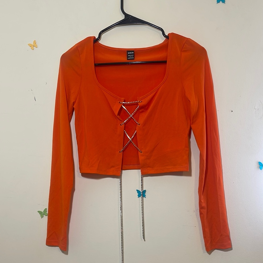 Rhinestone lace up front crop top (NEW)
